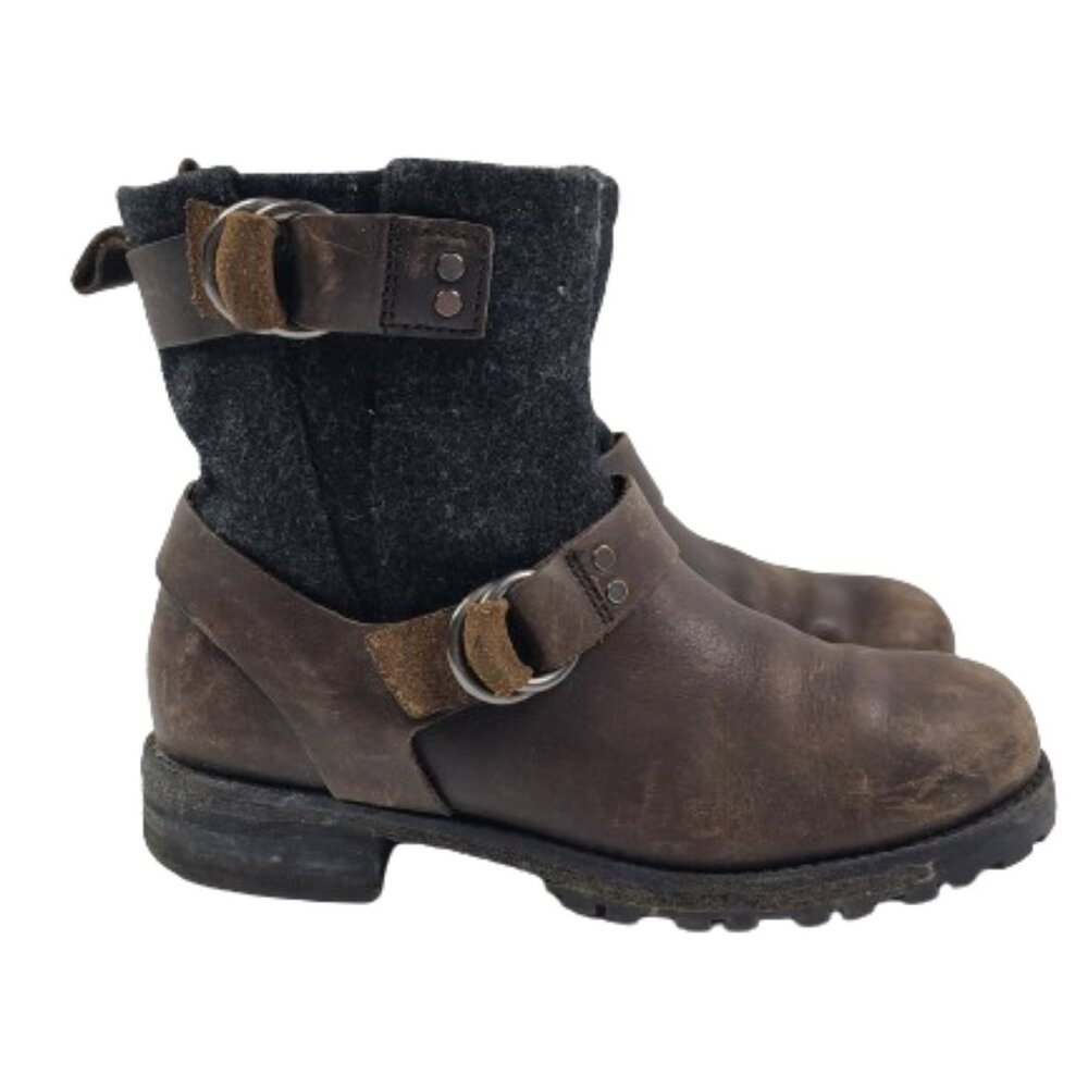 Woolrich Women's Brown Baltimore Wool Leather Harness Moto Boots Size US 7